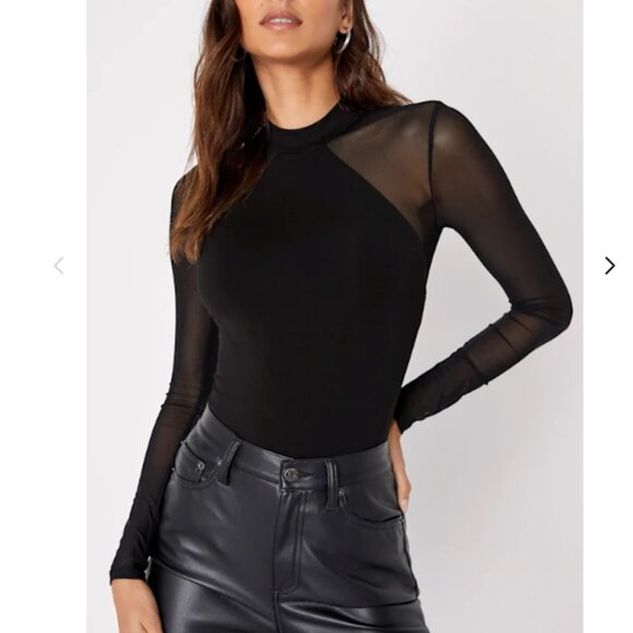 Lulus Entrancing Black Mesh Long Sleeve Bodysuit - Size Medium - Picture 2 of 9